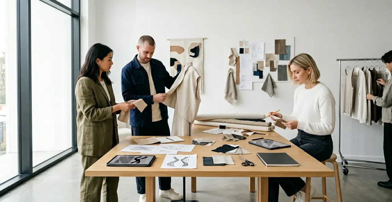 Fashion scouts discovering innovative designers in creative studio environment