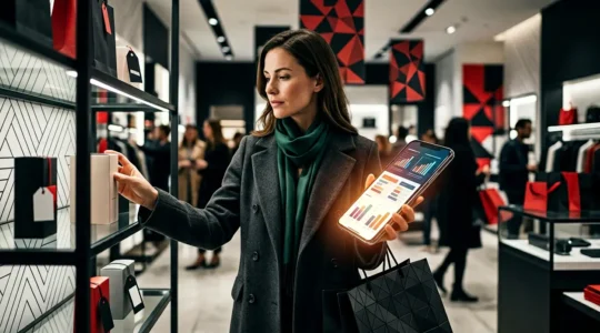 Strategic Black Friday shopper analyzing deals with digital tools