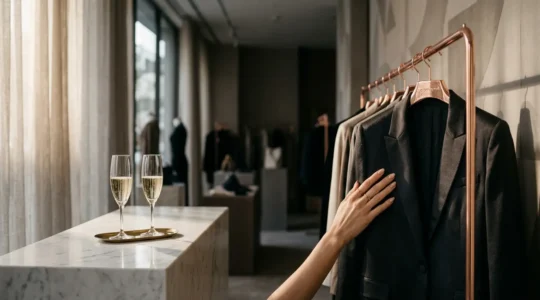 Elegant VIP fashion shopping experience in an exclusive boutique setting