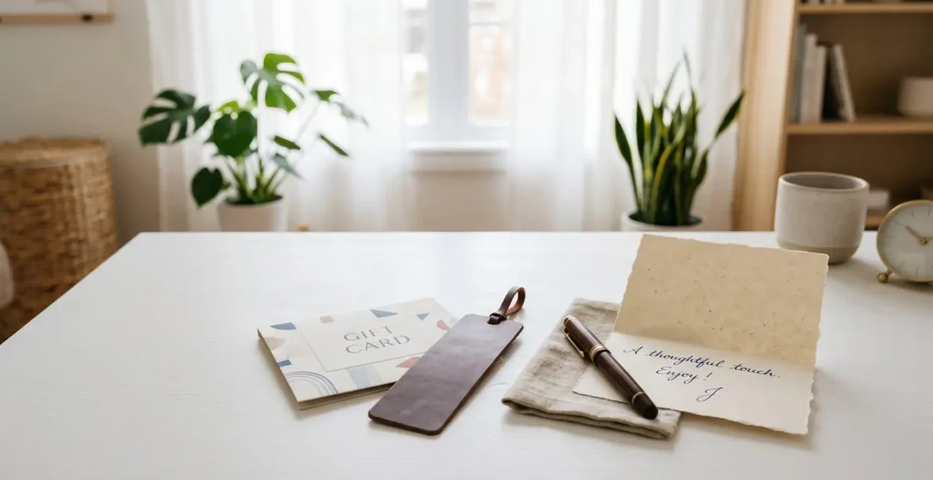 Elegant gift card presentation with decorative elements and handwritten note
