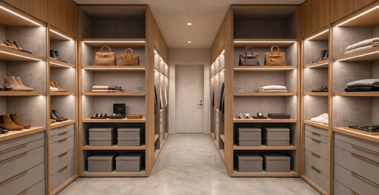 Professional storage environment for luxury items with controlled lighting and organization
