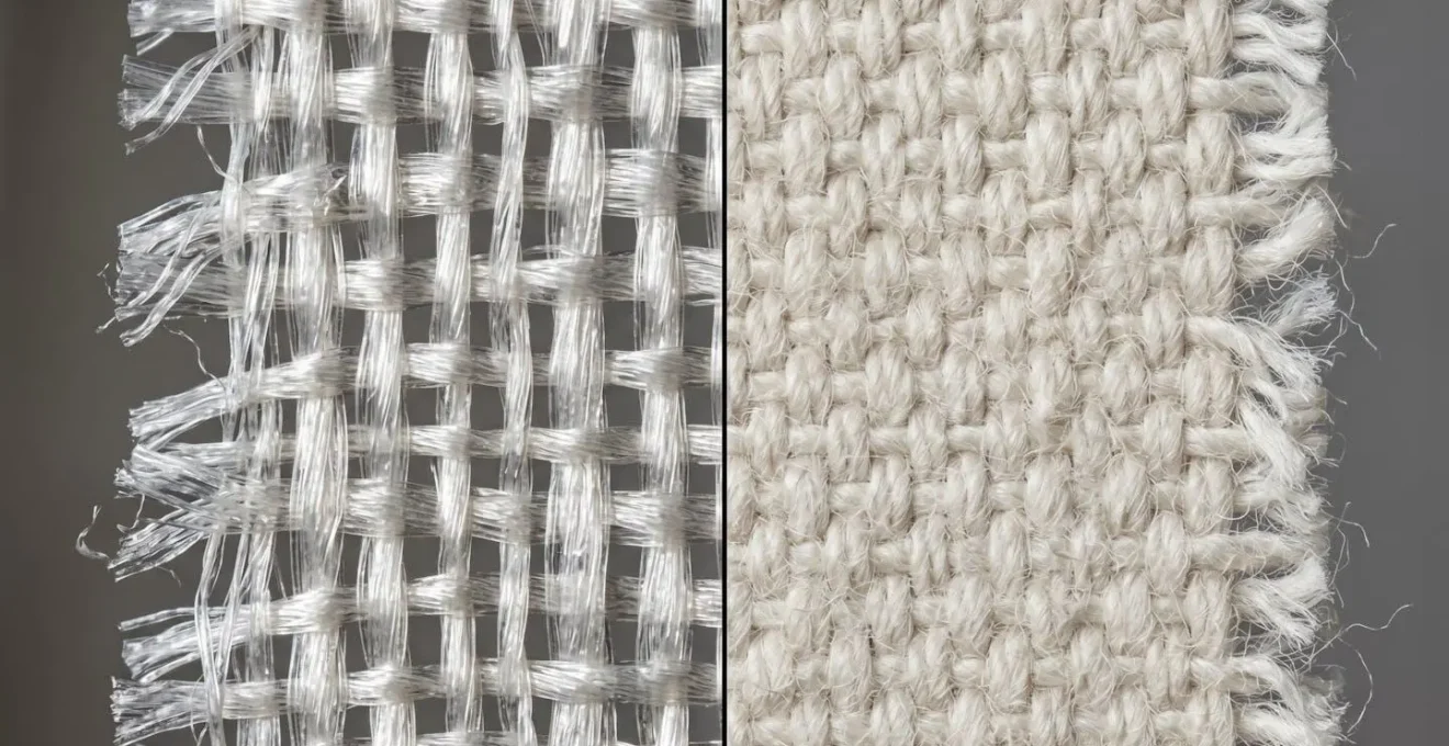 Extreme close-up comparison of organic cotton and synthetic fabric fibers