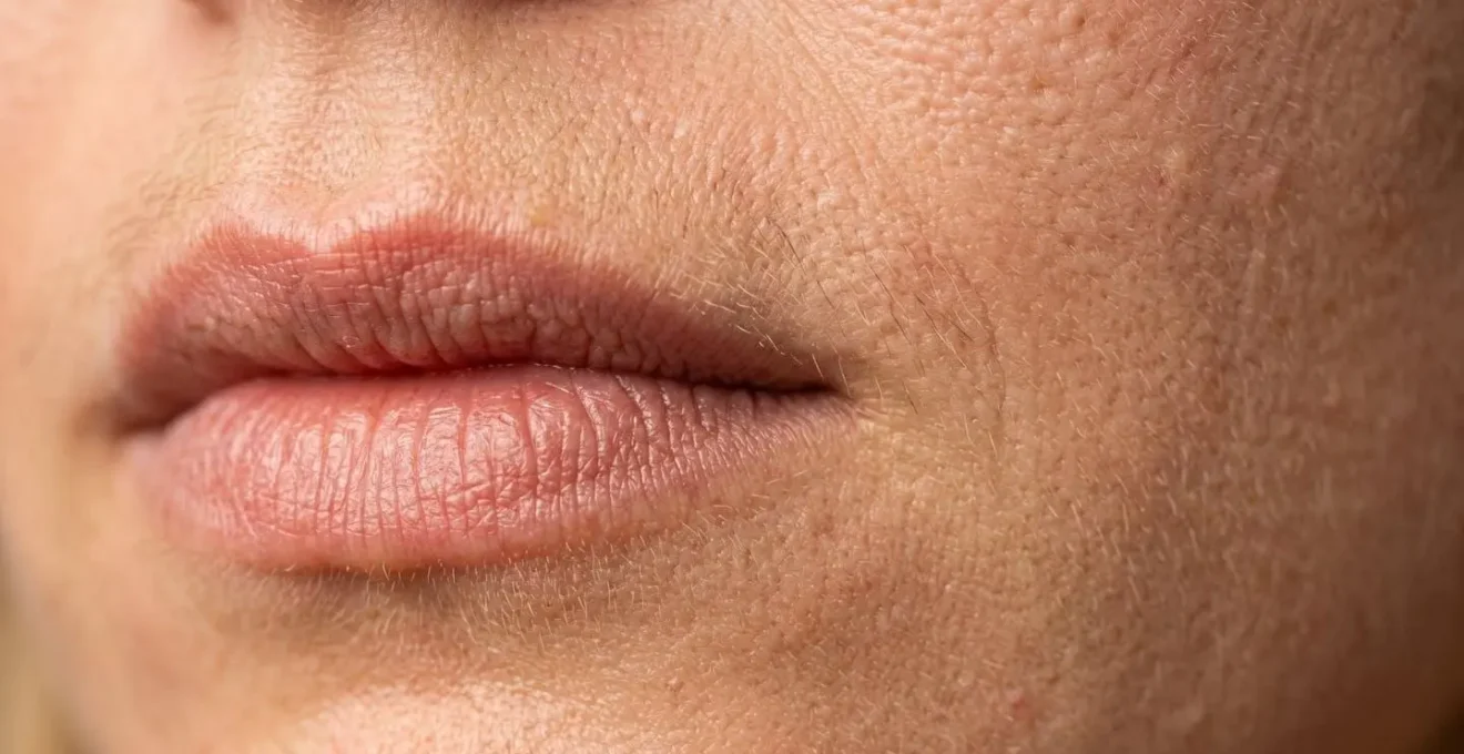 Macro shot of perioral skin showing texture changes from smoking