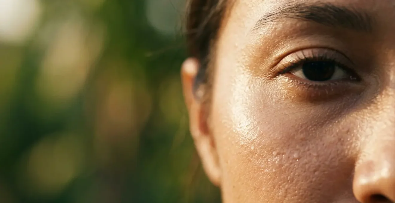 Close-up of radiant natural skin with visible texture improvement and healthy glow