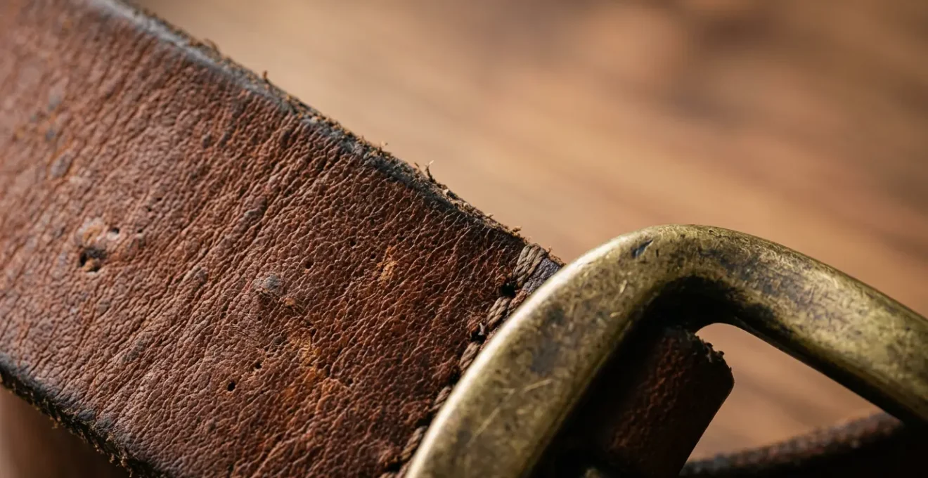 High-quality leather belt with visible grain texture and brass buckle