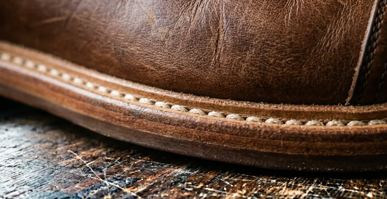Close-up view of handcrafted leather oxford shoes showcasing quality construction and timeless elegance
