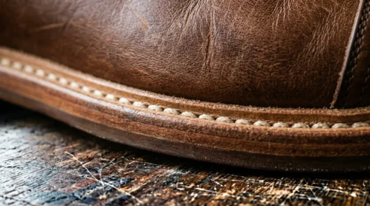 Close-up view of handcrafted leather oxford shoes showcasing quality construction and timeless elegance