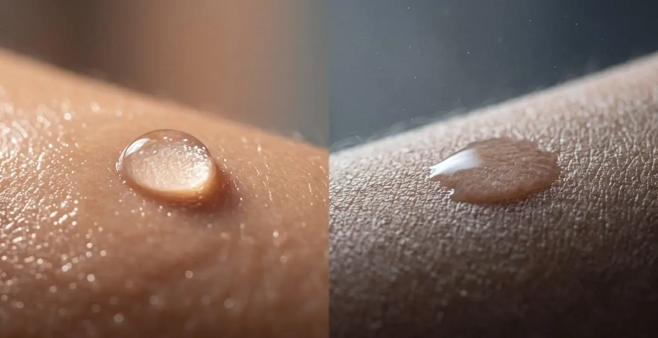 Abstract visualization of healthy vs damaged skin barrier with pollution particles