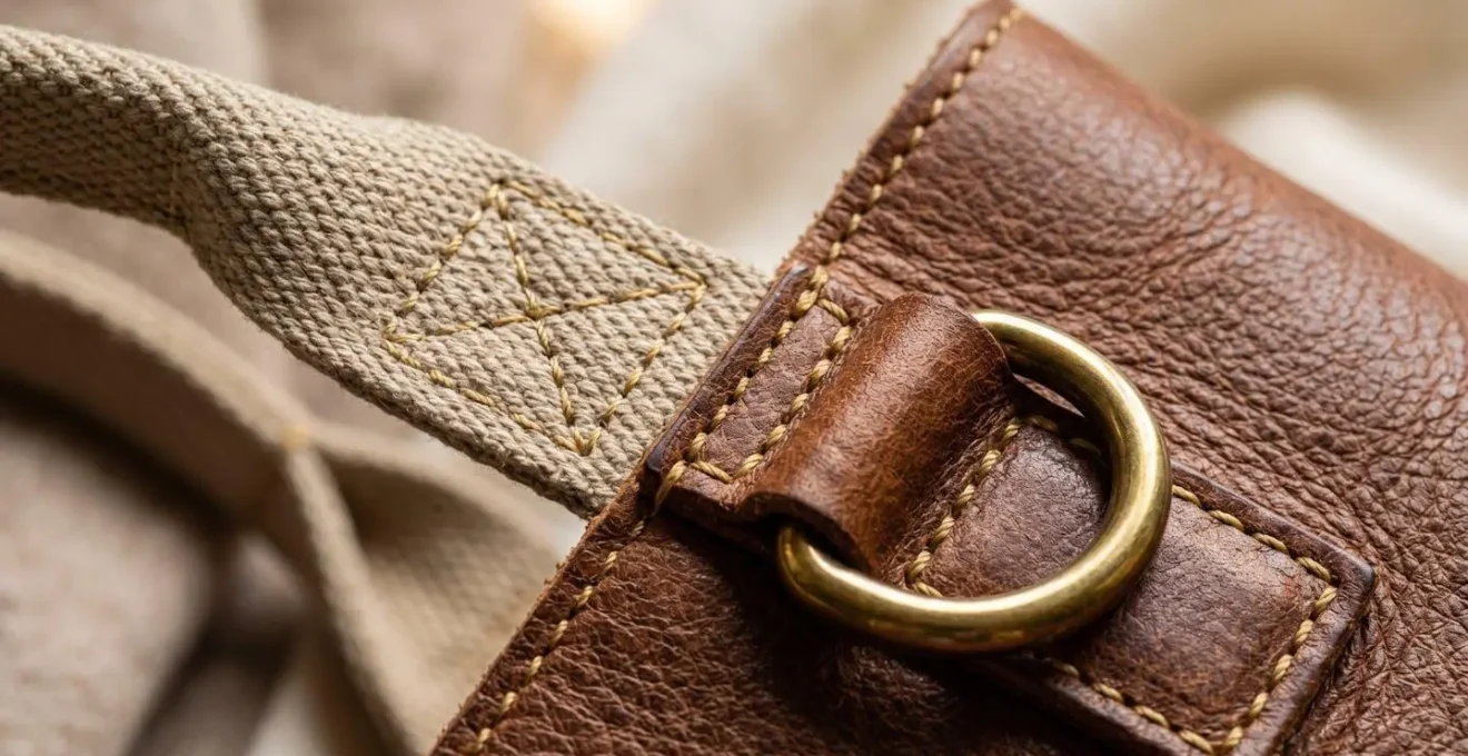 Close-up of luxury tote bag details showing texture and craftsmanship